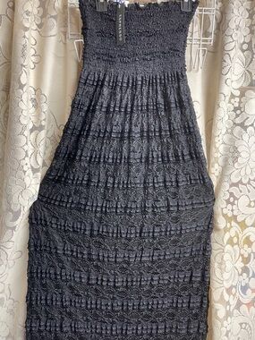 Espresso Black Strapless Textured Lace Maxi Dress